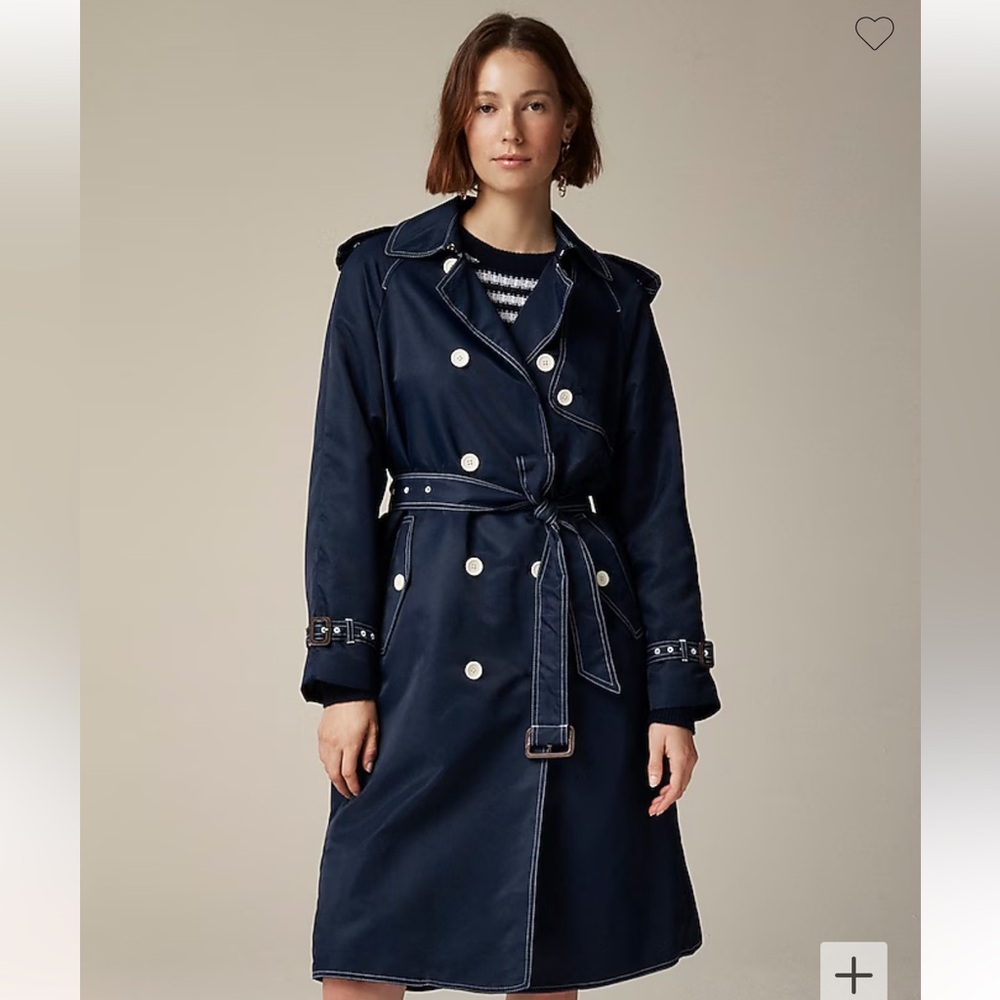 J Crew Relaxed Trench Coat in Lightweight shiny nylon.